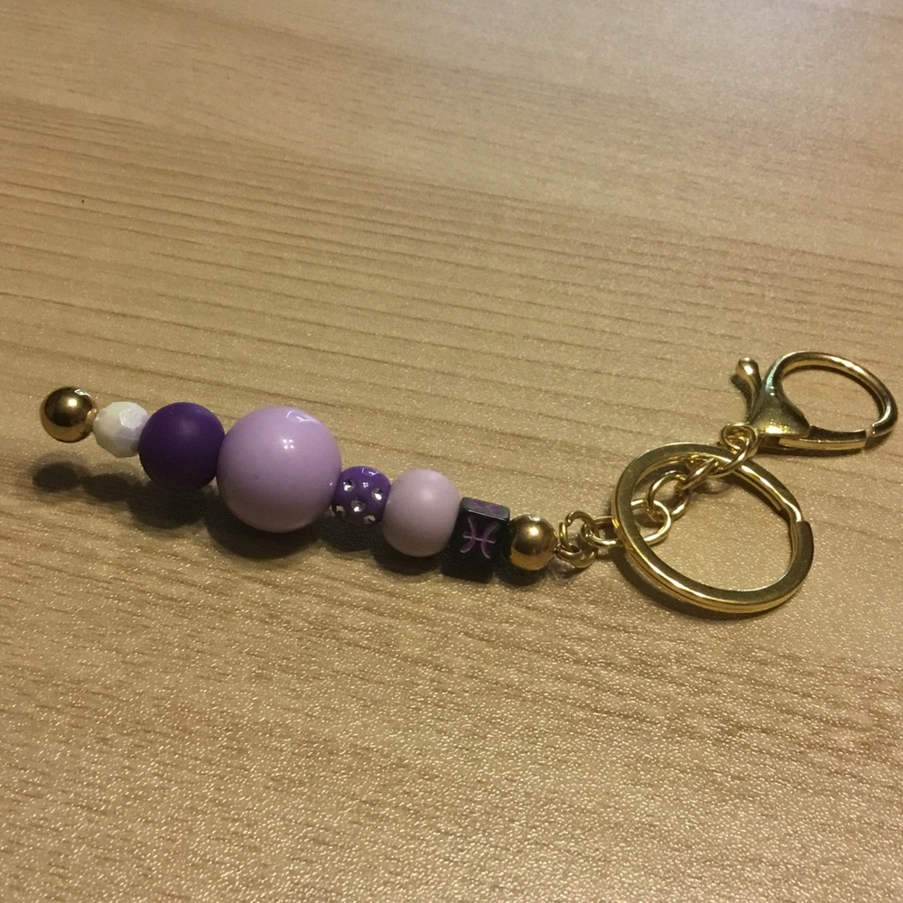 Purple and Gold Beaded Keychain